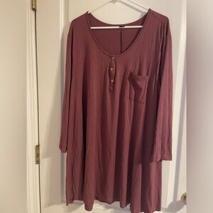 Overworety Plum Long Sleeve Button Tunic Top 4X Basic Casual Travel Staple‎